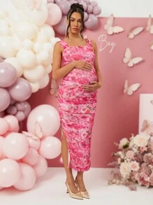 Loomaby Maternity Tight Printed Dress, Suitable For Baby Shower Party, Gender Reveal, Valentine's Day