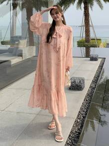 DAZY Women's Loose All-Over Floral Mid-Calf Dress,Ruffle - Pink - View 2