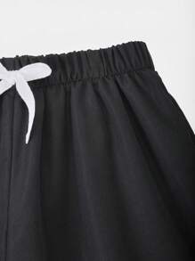 Pantalones con bolsillo plisado y cordón para niñas y unisex, estilo casual