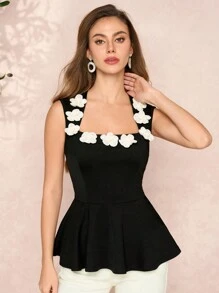 SHEIN Clasi Women's Elegant 3D Floral Decor Waist Cinching Camisole, Fairycore,Wedding Guest