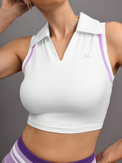 Activina Women Letter Print Sleeveless Short Sporty Polo Shirt
