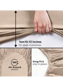 1pc Solid Color Fitted Sheet, Mattress Protector, Soft & Breathable, Fits Twin, Full, Queen, King Size Beds, Essential Bedding For Home And Dorm - Khaki - View 5