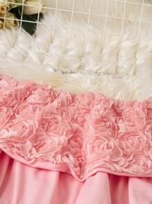 SHEIN LUNE Plus Size Women's Sexy Off Shoulder Rose 3D Flower Print Mini Dress, Pink, Sweet And Suitable For Dates, Casual Wear In Spring/Summer