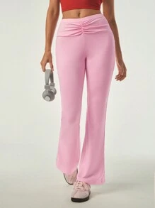 Hanevo Quần legging xòe nhún bèo màu hồng cho nữ - Hồng - Xem 6