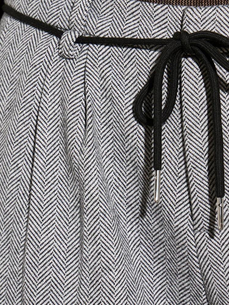 AiiRZ Herringbone Wool Wide Leg Trousers Professional Office Work Wear Winter High-Rise Palazzo Pants With Drawstring Waist Elegant Business Formal - Grey - View 5