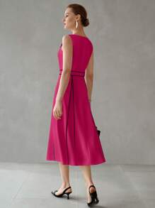 MOTF PREMIUM 对比滚边连衣裙 - 玫紅色 - 查看 8