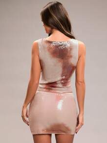 SHEIN BAE Women's Fashionable Party Tie-Dye Sequin Slim Fit Camisole - Apricot - View 2