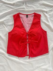 Soleia 女士休闲系带纹理面料吊带背心 - 紅色 - 查看 4