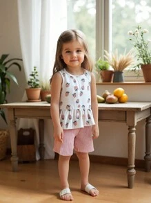 Vintaside Kids Bộ đồ hai mảnh dễ thương dành cho bé gái này có họa tiết dâu tây đáng yêu trên áo và sự kết hợp hoàn hảo giữa màu hồng và trắng tạo nên vẻ tươi mới. - Bụi hồng - Xem 5