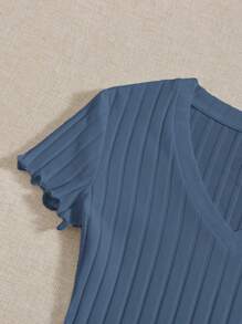 SHEIN EZwear Women Knitted Crew Neck Bodysuit - Blue - View 5