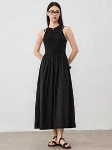 Dazy-Less Women's Sleeveless Layered Splice Midi Dress, Business Casual Slim Fit A-Line Tank Dress Old Money Style - Black - View 7