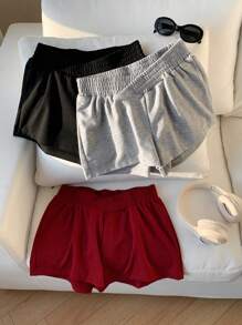 Comfortcana 3件套女士休闲纯色V腰短裤套装 - 彩色 - 查看 6