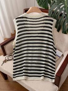SHEIN Privé 大码女式条纹圆领休闲宽松针织毛衣背心