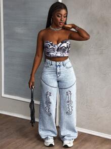 SHEIN Slayr Jeans anchos casuales y sueltos con diseño de bolsillos para mujer