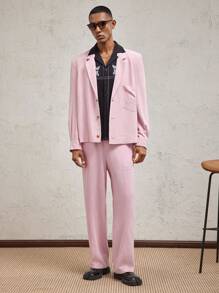 AKNOTIC Business Casual 男士梭织修身长款休闲西装裤，适合日常搭配，毕业礼物 - 淺粉色 - 查看 2