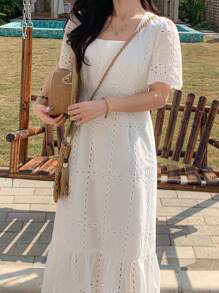 FRIFUL Women's Long White Embroidered Dress, Fashionable White Dress For Summer Prom Dress Vacation Outfits Women - White - View 4