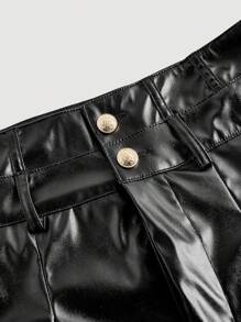 SHEIN MOD Women's Fashion High Waist Double Waistband Design Leather Wide Leg Pants