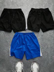 Manfinity EMRG 3pcs Men Graffiti Pattern Digital Print Patchwork Shorts Set ,Men's Young Street Style Oversized Number English Starry Sky Graffiti Color-Block Shorts Three-Piece Set.