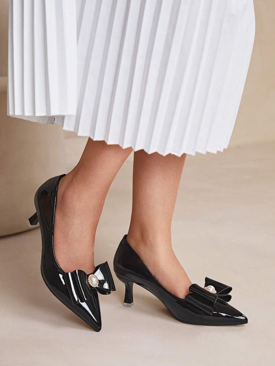 CUCCOO CURVES Wide Fit Plus Size Women High Heels Pointed Toe Elegant Black Satin Strap Sandals, Year-Round - Black - View 1