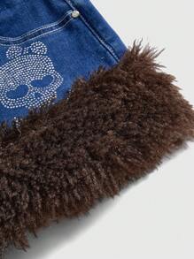 ROMWE J-Fashion Y2K Streetwear Rhinestone Skull & Star Pattern Distressed Sexy Mini Skirt With Belt For Women - Blue - View 4