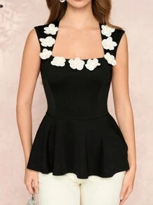 SHEIN Clasi Women's Elegant 3D Floral Decor Waist Cinching Camisole, Fairycore,Wedding Guest