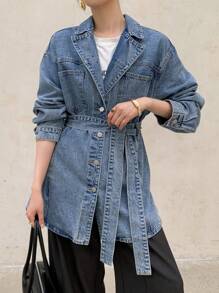 DAZY 女式前扣长袖口袋简约休闲牛仔夹克