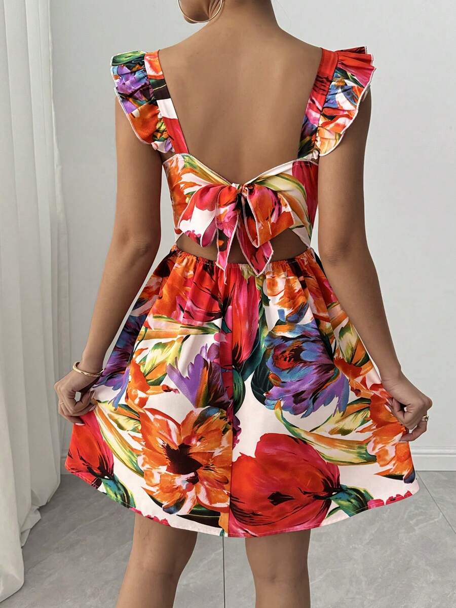 Breezaya Women's Tie Back Printed Simple Casual Short Dress, Random Print - Multicolor - View 1