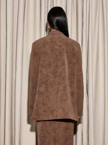AiiRZ Luxurious Oversized Suede Blazer Professional Business Office Wear Designer Single Breasted Fall Winter Structured Coat Jacket With Button Closure - Coffee Brown - View 2