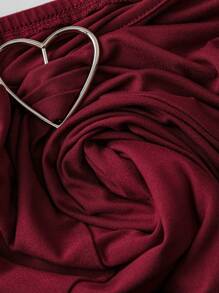 Sweetra 大码女式心形纽扣装饰休闲性感腰部拼接蕾丝吊带背心，春夏 - 紅色 - 查看 3