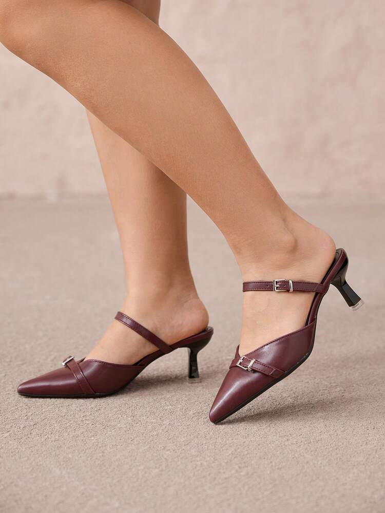 CUCCOO CURVES Plus Size Wide Fitting High Heel Pointed Toe Buckle Decor Slingback Pumps Valentine's Day