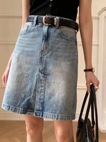 DAZY Women's Button Front Pocket Casual Denim Mini Skirt, Everyday Wear Jeans Skirt - Medium Wash - View 4