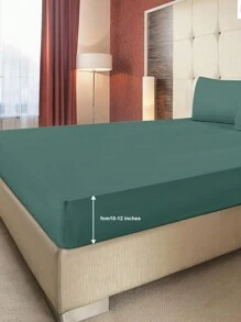1pc Solid Color Fitted Sheet, Mattress Protector, Mattress Cover, Deep Pocket Fitted Sheet, Soft & Breathable, Fits Various Bed Sizes - Twin, Full, Queen, King, Essential Bedding For Home & Dorm - Dark Green - View 3