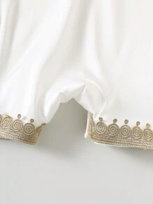 SHEIN White Summer Elegant Wedding Newborn Baby Boy Girl Soft Comfortable Jacquard Fabric Outfit,Decorative Ribbon Round Neck Short Sleeve Romper,Versatile - White - View 6
