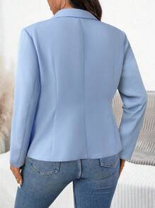 SHEIN PETITE CURVE Petite Plus Size Women's Fall And Winter Clothes New Style Fashion Casual Blazers,Suitable For Daily Wear And Commuting - Blue - View 2
