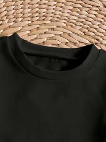 Young Boy Valentine's Pizza Pattern Short Sleeve Round Neck T-Shirt, Suitable For Summer - Black - View 6