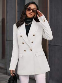 Aveloria Modichic Long Sleeves Lapel Neck Double Breasted Blazer  Fall Cloth For Women - White - View 5