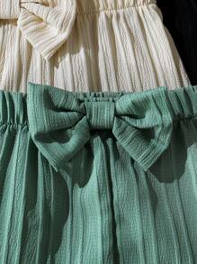 Young Girl Solid Color Bowknot Decor Simple Casual Shorts - Multicolor - View 6