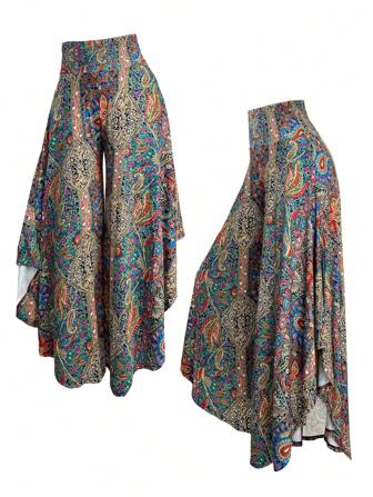 EMERY ROSE Plus Size Women Asymmetric Hem Wide Leg Pants, Concert Fall Cloth For Women