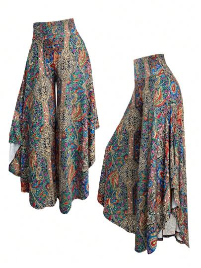 EMERY ROSE Plus Size Women Asymmetric Hem Wide Leg Pants, Concert Fall Cloth For Women