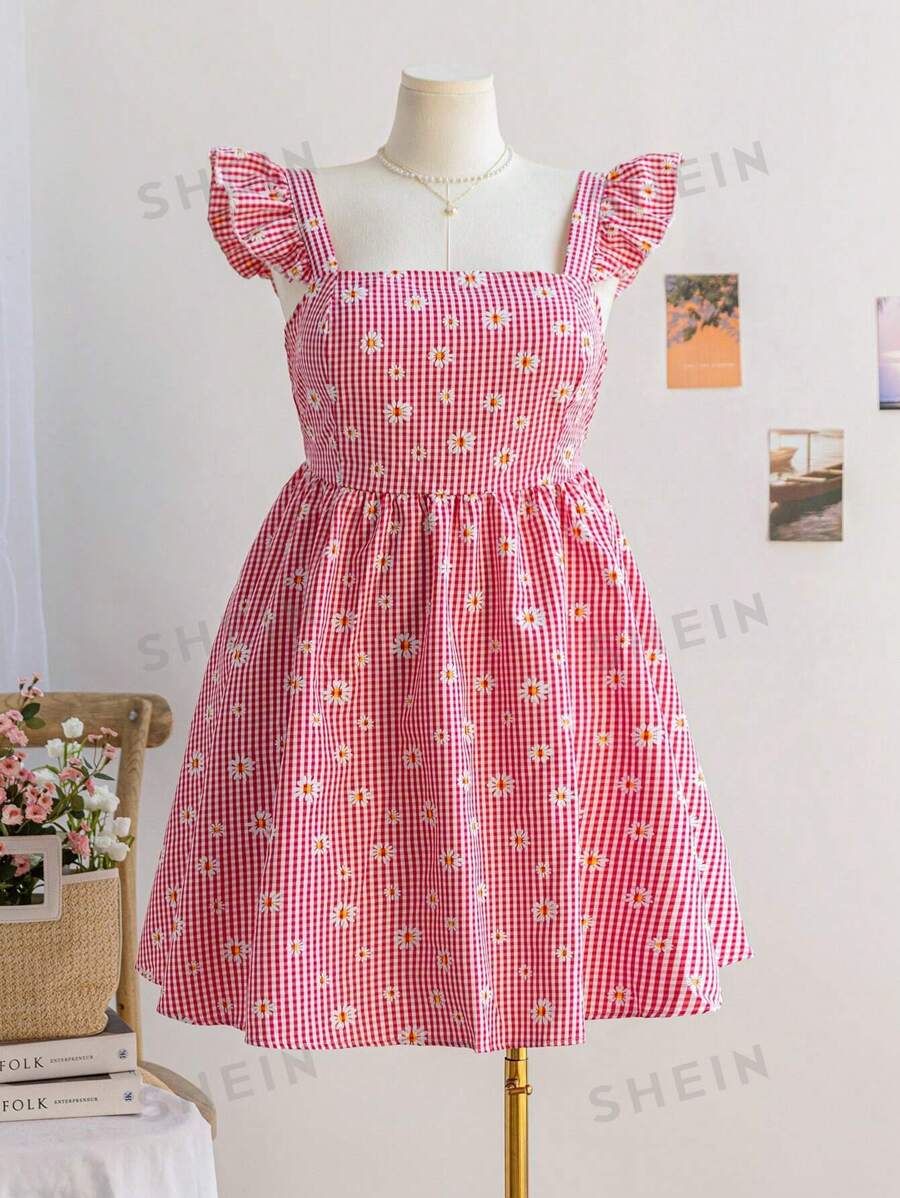 Soleia Vestido corto de manga corta con diseño de cuadros, estilo bohemio, para mujeres de talla grande, para verano