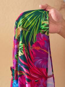 Slaydiva 2025 Summer&Beach New Plus Size Women V-Neck Floral Print Short Sleeve A-Line Maxi Dress, Vacation & Sexy & Elegant Spring/Summer Resort Dresses For Women Tropical Dress Women Plus Size Summer Dress Plus Size Vacation Dresses Hawaiian Dress For Women - Multicolor - View 8