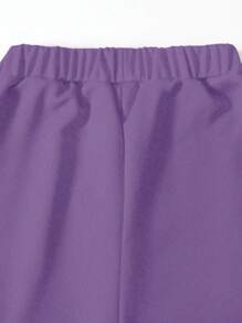 2 件套青少年女孩休闲街头风格酷女孩学院露肩运动衫和运动裤套装 - 紫色 - 查看 8