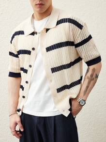 Manfinity CasualKnits Men's Striped Single-Breasted Short Sleeve Casual Knitted Sweater - Multicolor - View 5