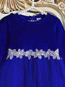 SHEIN Christmas/Valentine's Day Baby Girl Velvet Mesh Patchwork Princess Dress