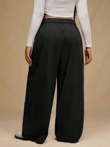 Forever 21 Pantaloni casual in tinta unita con tasche, di taglia comoda, versatili per uso quotidiano - nero - Visualizzare 2