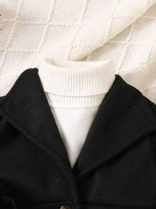 SHEIN معطف فتيات صغيرات من الصوف لفصلي الخريف والشتاء، مع أكمام بتصميم متباين مع حواف فاخرة، تصميم أنيق وراقي ومناسب للخروجات والحفلات والمناسبات - الأسود - مشاهدة 5