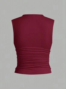 SHEIN Essnce 3pcs Pleated Sleeveless Tops, Women's Flat Collar Sleeveless Casual Tank Tops Great Value 3 Packs, Summer