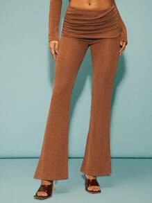 SHEIN Unity Women Striped Minimalist Flare Pants, Casual Daily Wear - Brown - View 2