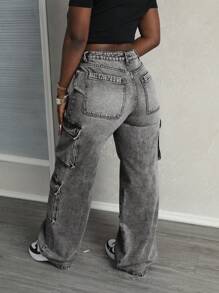 SHEIN Tall Asymmetrische taille Utility Pocket gewassen denim jeans