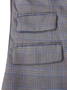 Manfinity Mode Men's Plaid Lapel Neck Long Sleeve Jacket And Pants Suit Set,Boyfriend Gifts - Grey - View 5